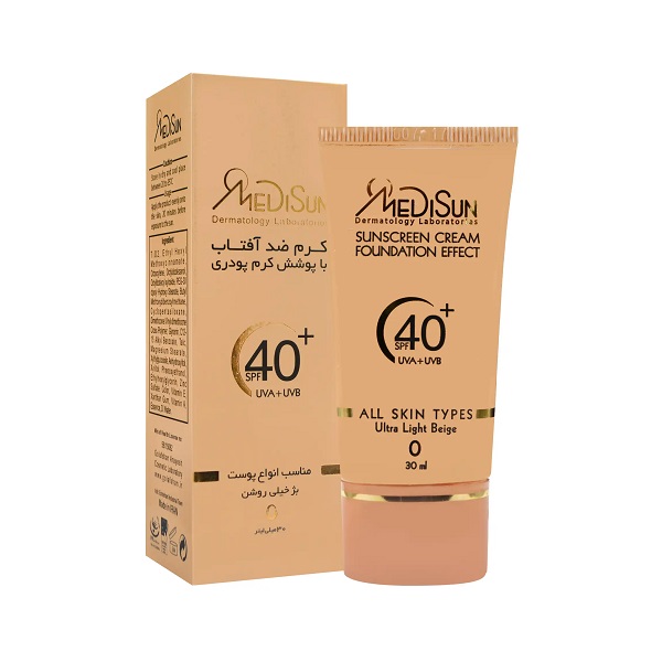 کرم ضد آفتاب SPF40 بژ خیلی روشن مدیسان SUN SCREEN CREAM FOUNDATION EFFECT ULTRA LIGHT BEIGE MEDISUN