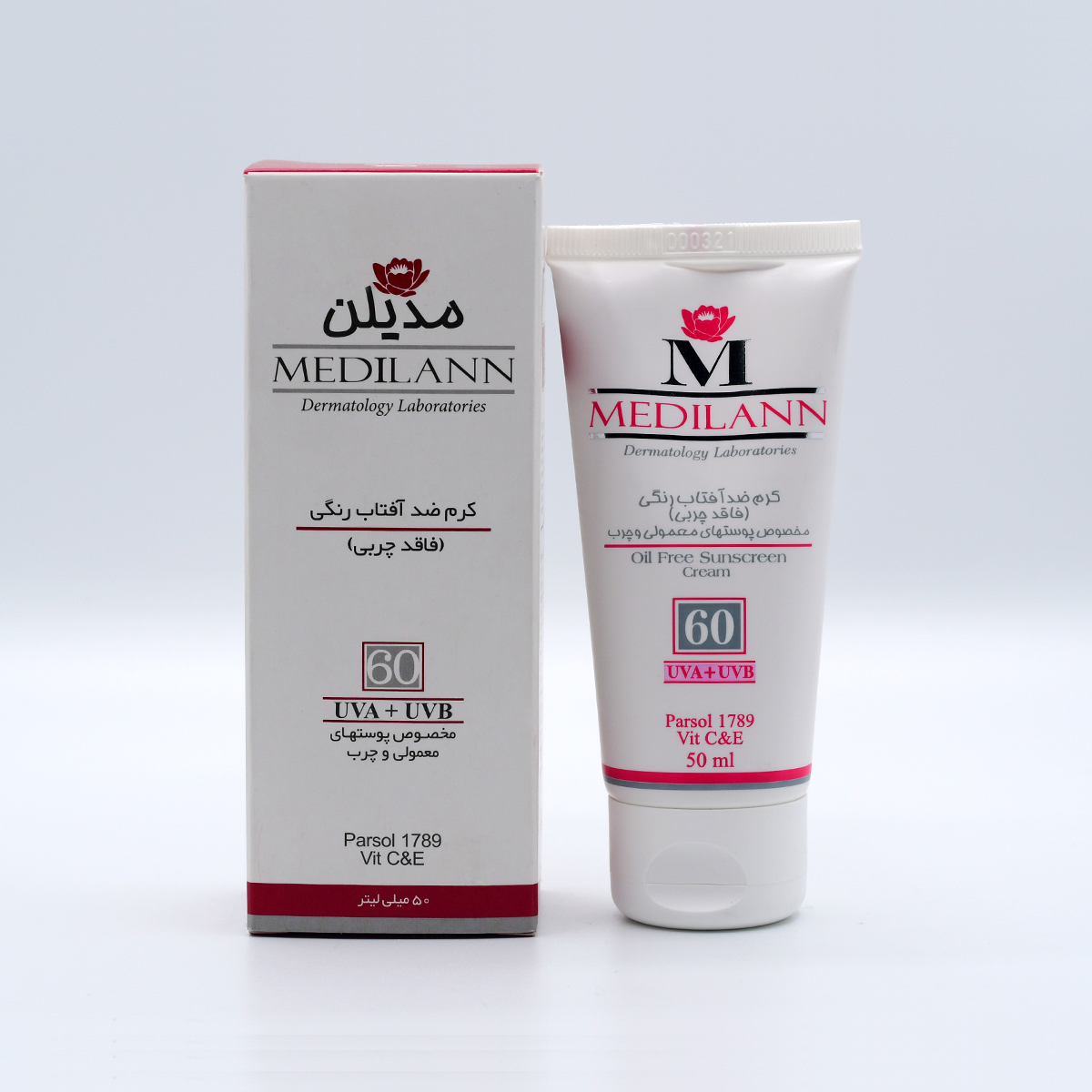 کرم ضد آفتاب رنگی فاقد چربی SPF 60 مدیلن OIL FREE SUNSCREEN CREAM SPF 60 MEDILANN